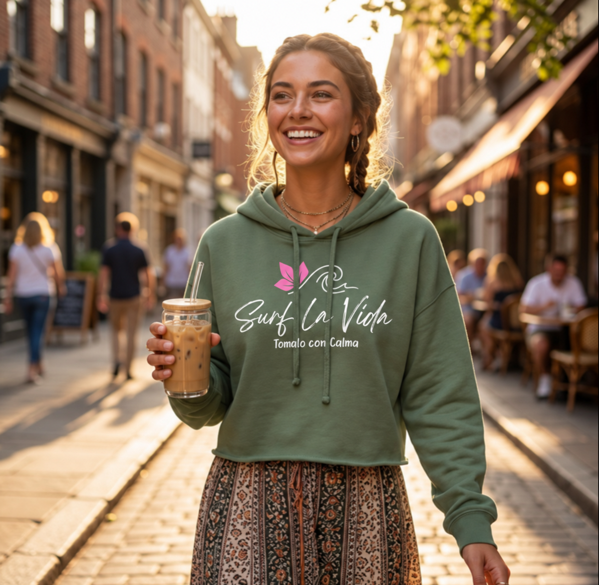 Bella Green Love Cropped Hoodie |